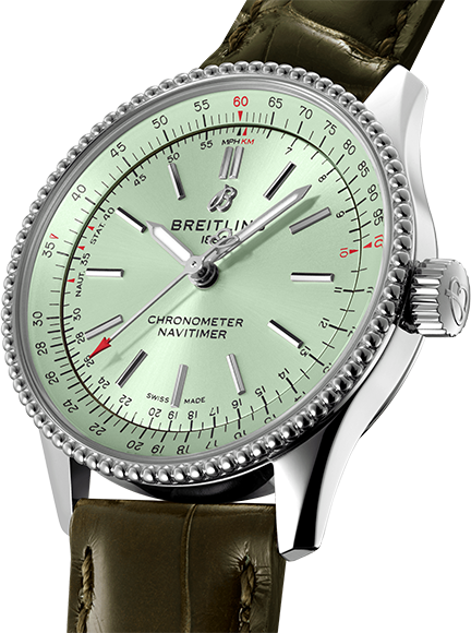  Shop Authentic Breitling Navitimer Automatic 35 Green Dial Green Leather Strap Watch for Women - A17395361L1P1 - Luxxuri