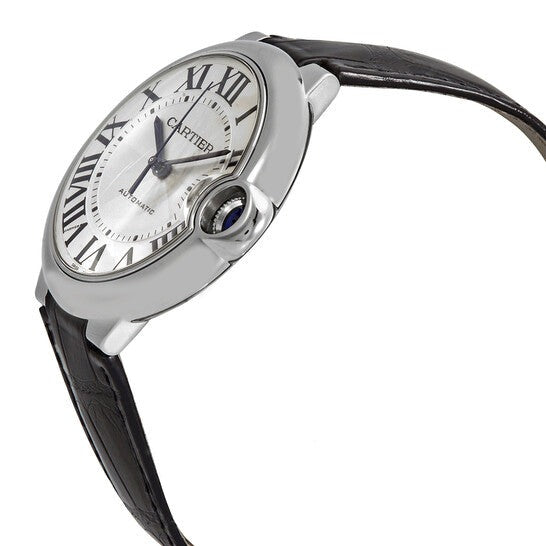  Shop Authentic Cartier Ballon Bleu de Cartier Silver Dial Black Leather Strap Watch for Men - WSBB0026 - Luxxuri