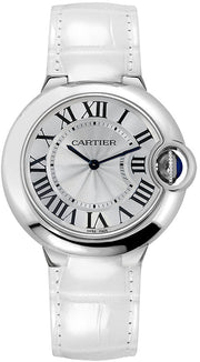  Shop Authentic Cartier Ballon Bleu de Cartier Silver Dial White Leather Strap Watch for Women - W6920087 - Luxxuri