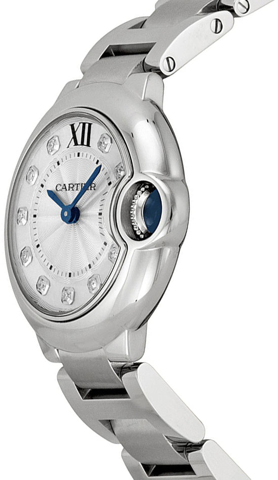  Shop Authentic Cartier Ballon Bleu de Cartier Diamonds Silver Dial Silver Steel Strap Watch for Women - WE902073 - Luxxuri