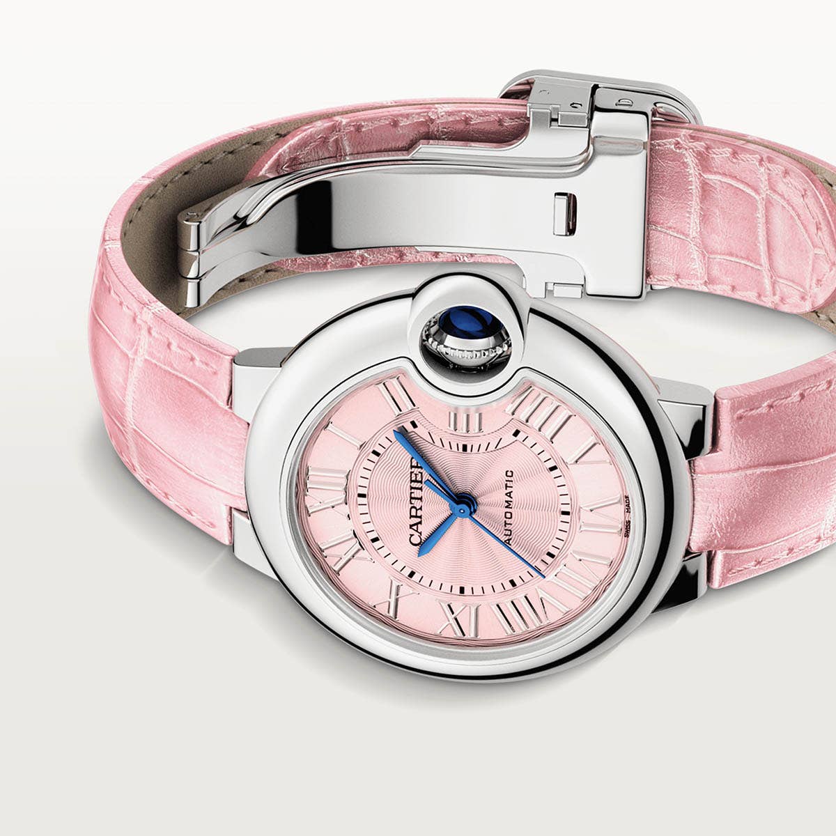  Shop Authentic Cartier Ballon Blue De Cartier Pink Dial Pink Leather Strap Watch for Women - WSBB0031 - Luxxuri