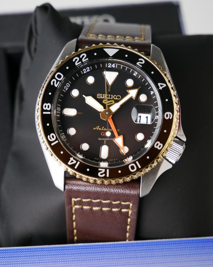  Shop Authentic Seiko 5 Sports SKX GMT Automatic Mocha Black Dial Brown Leather Strap Watch For Men - SSK036K1 - Luxxuri