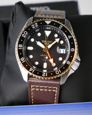  Shop Authentic Seiko 5 Sports SKX GMT Automatic Mocha Black Dial Brown Leather Strap Watch For Men - SSK036K1 - Luxxuri