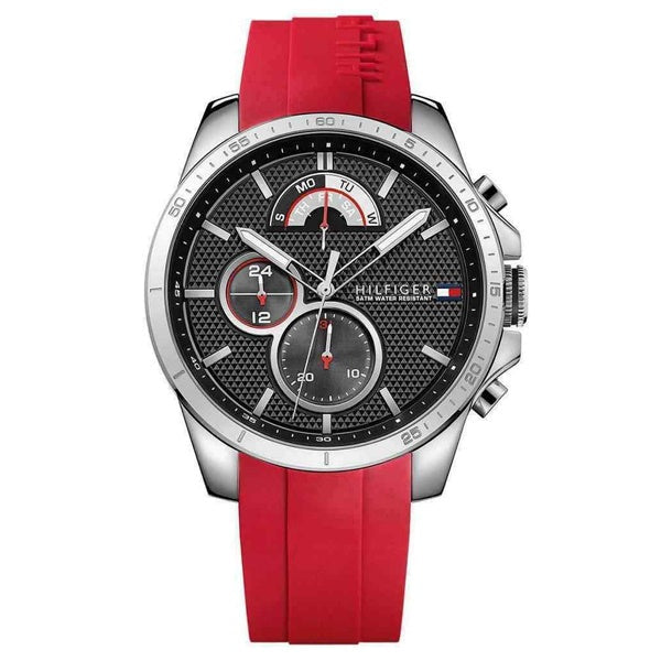  Shop Authentic Tommy Hilfiger Decker Quartz Black Dial Red Rubber Strap Watch for Men - 1791351 - Luxxuri