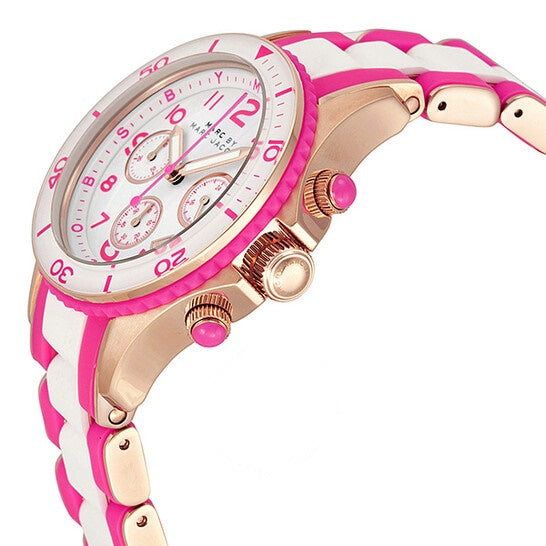  Shop Authentic Marc Jacobs Rock Chronograph White Dial Two Tone Silicone Strap Watch for Women - MBM2593 - Luxxuri