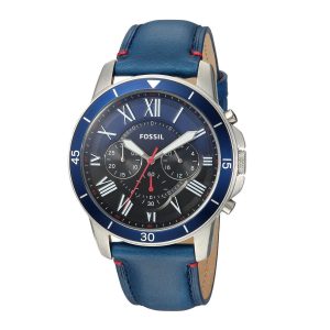  Shop Authentic Fossil Grant Chronograph Blue Dial Blue Leather Strap Watch for Men - FS5373 - Luxxuri