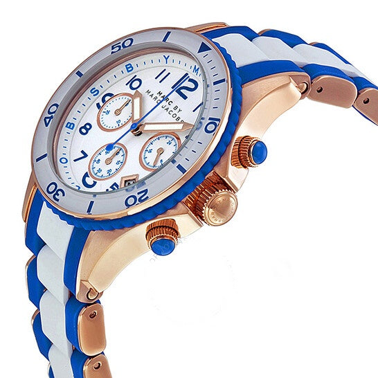  Shop Authentic Marc Jacobs Rock Chronograph White Dial Two Tone Silicone Strap Watch for Women - MBM2594 - Luxxuri
