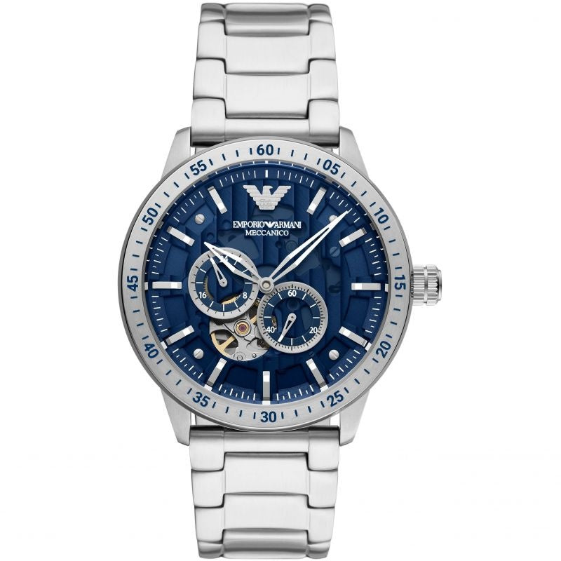  Shop Authentic Emporio Armani Mario Chronograph Automatic Blue Dial Silver Steel Strap Watch For Men - AR60052 - Luxxuri