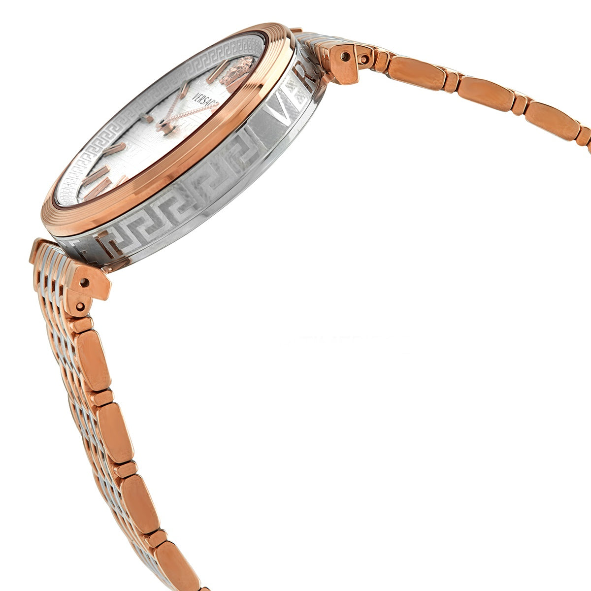  Shop Authentic Versace V-Twist White Dial Two Tone Mesh Bracelet Watch for Women - VELS00719 - Luxxuri