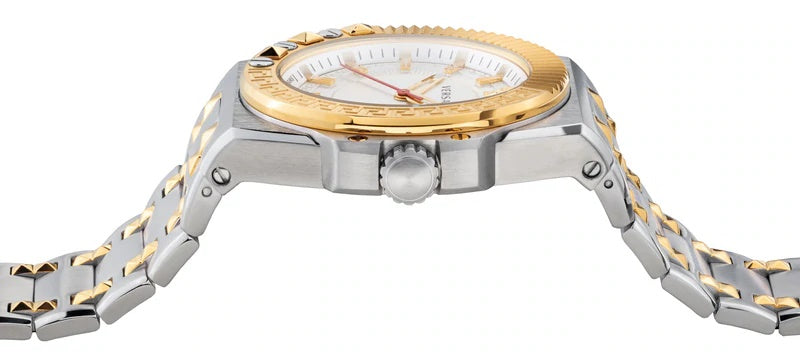  Shop Authentic Versace Chain Reaction Quartz White Dial Two Tone Steel Strap Watch for Men - VEDY00519 - Luxxuri