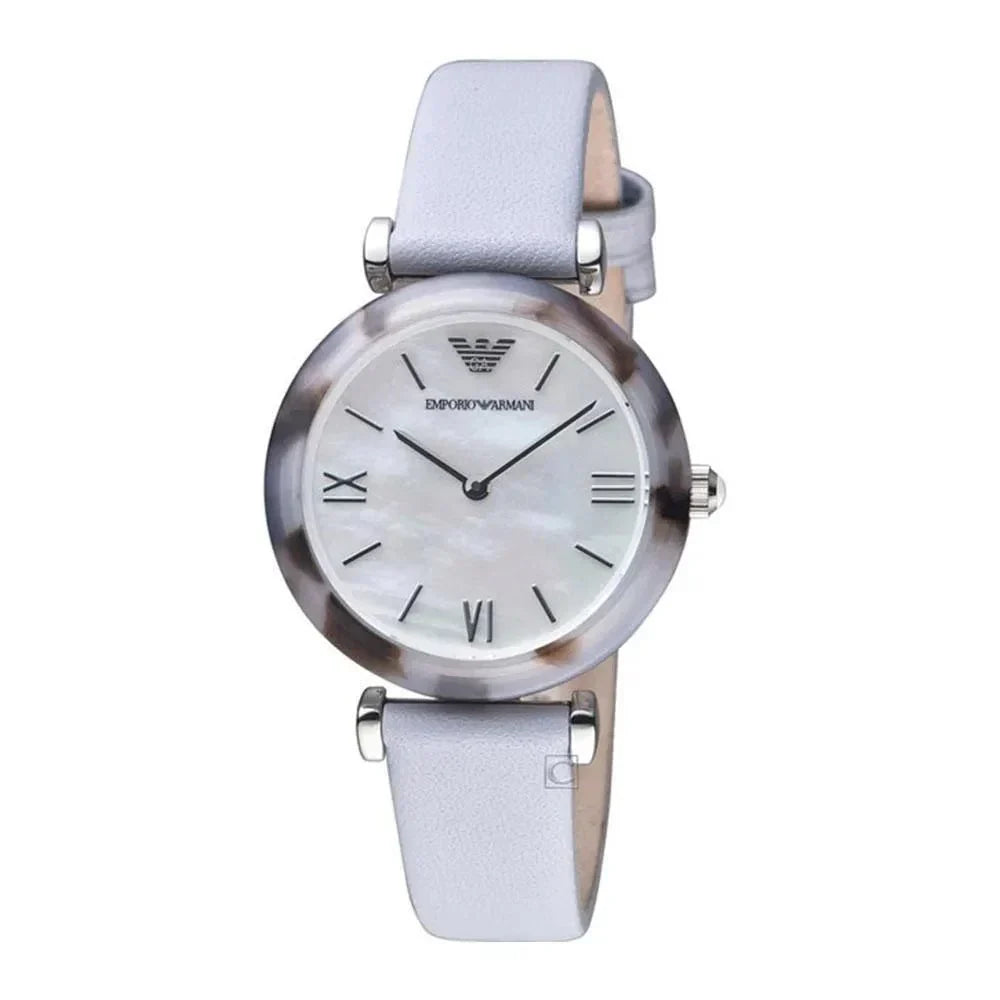  Shop Authentic Emporio Armani White Dial Light Blue Leather Strap Watch For Women - AR11002 - Luxxuri