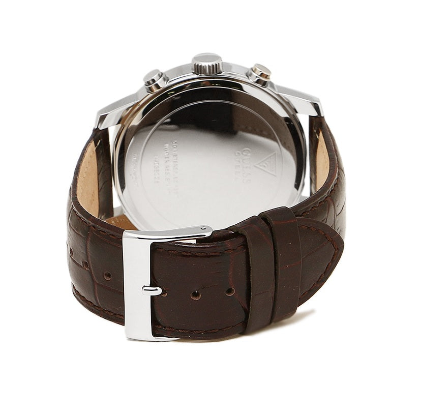  Shop Authentic Guess Horizon Chronograph Analog Blue Dial Brown Leather Strap Watch For Men - W0380G6 - Luxxuri