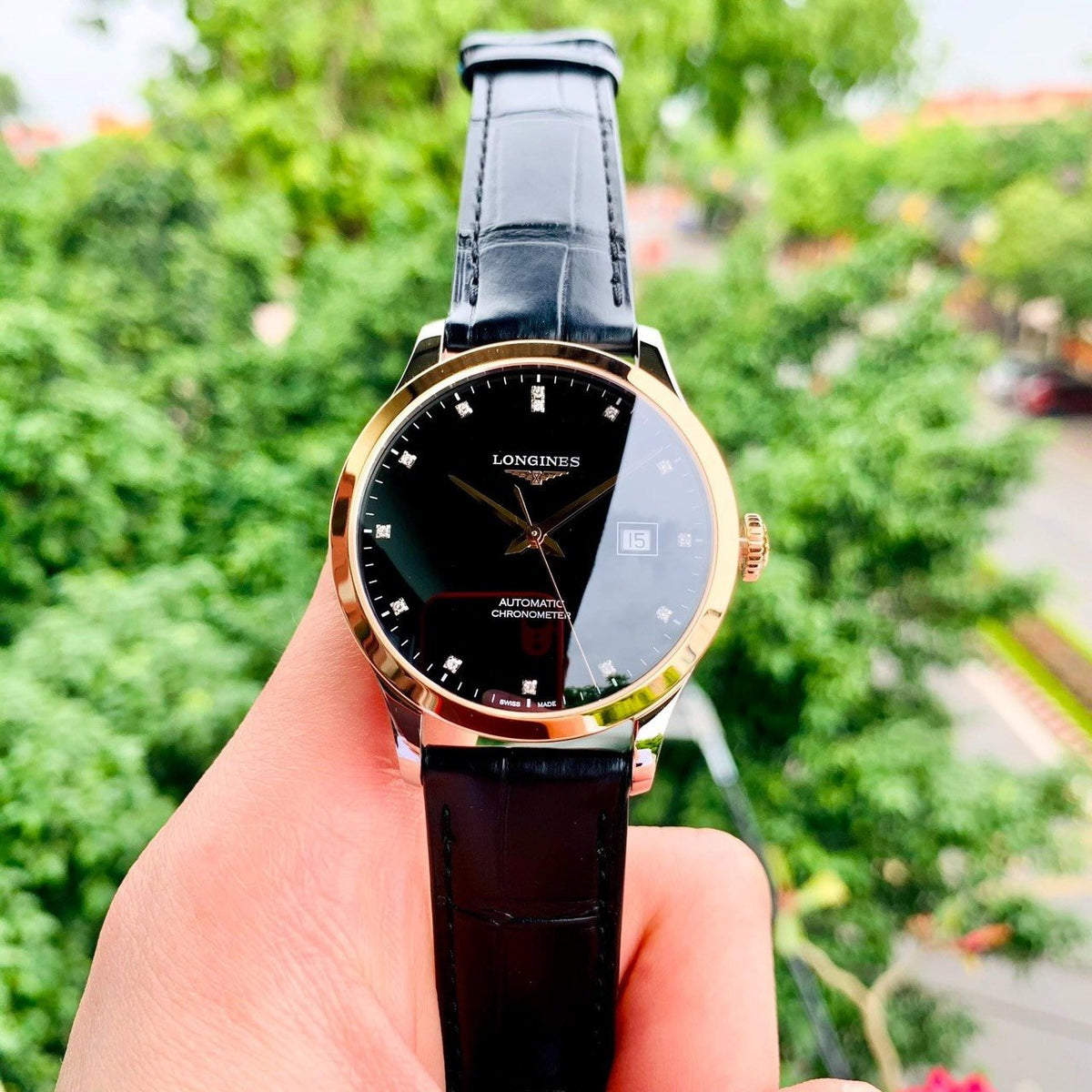  Shop Authentic Longines Record Black Dial Black Leather Strap Watch for Men - L2.821.5.57.2 - Luxxuri