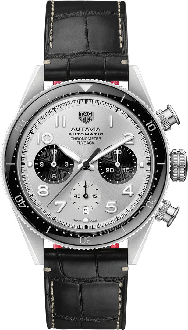  Shop Authentic Tag Heuer Autavia Chronometer Flyback Chronograph Silver Dial Black Leather Strap Watch for Men - CBE511B.FC8279 - Luxxuri