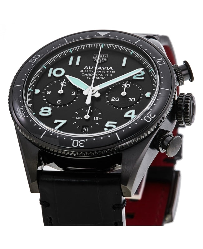  Shop Authentic Tag Heuer Autavia Chronometer Flyback Chronograph Black Dial Black Leather Strap Watch for Men - CBE511C.FC8280 - Luxxuri