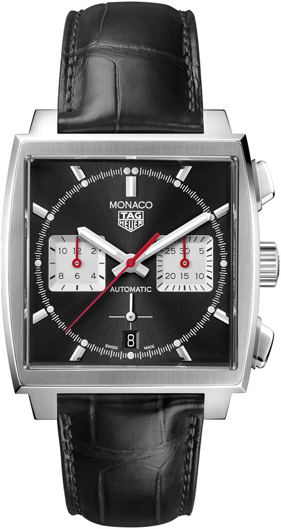  Shop Authentic Tag Heuer Monaco Automatic Chronograph Black Dial Black Leather Strap Watch for Men - CBL2113.FC6177 - Luxxuri