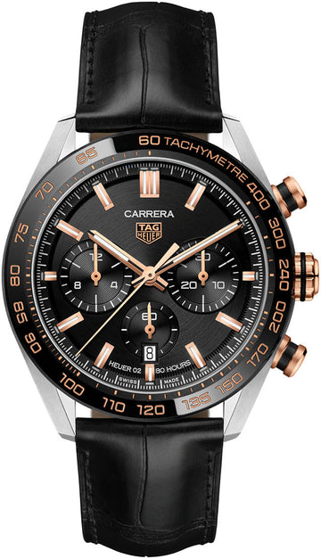  Shop Authentic Tag Heuer Carrera Chronograph Black Dial Black Leather Strap Watch for Men - CBN2A5A.FC6481 - Luxxuri