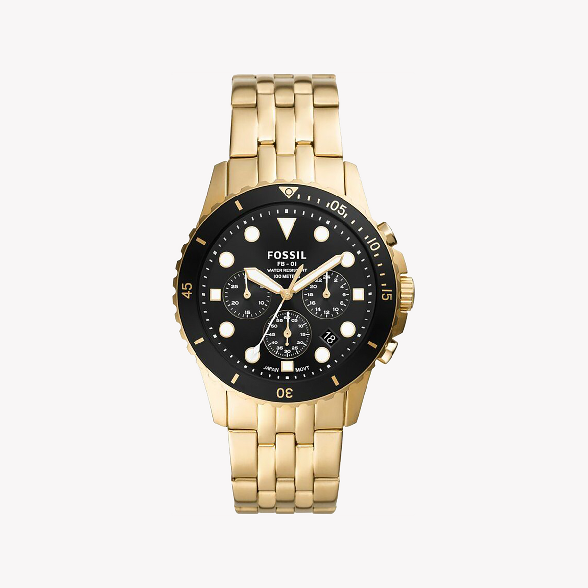  Shop Authentic Fossil FB-01 Chronograph Black Dial Gold Steel Strap Watch for Men - FS5836 - Luxxuri