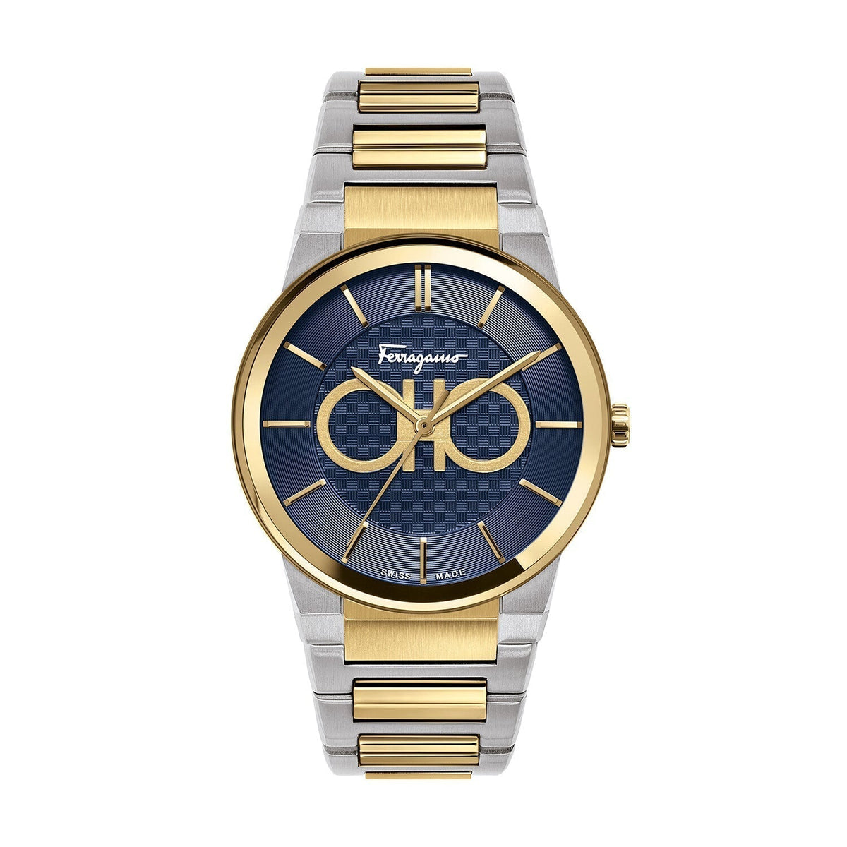  Shop Authentic Salvatore Ferragamo Sapphire Bracelet Blue Dial Two Tone Steel Strap Watch For Men - SFHP00821 - Luxxuri