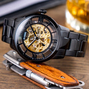  Shop Authentic Fossil Townsman Automatic Skeleton Black Dial Black Steel Strap Watch for Men - ME3197 - Luxxuri