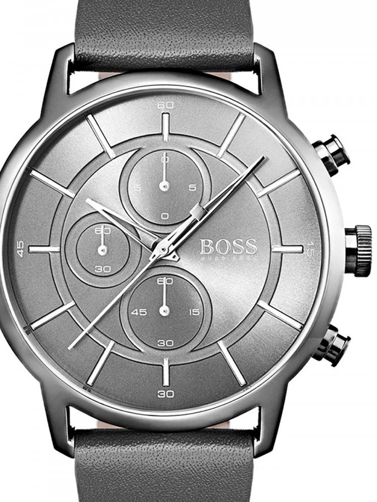  Shop Authentic Hugo Boss Architectural Grey Dial Grey Leather Strap Watch for Men - 1513570 - Luxxuri