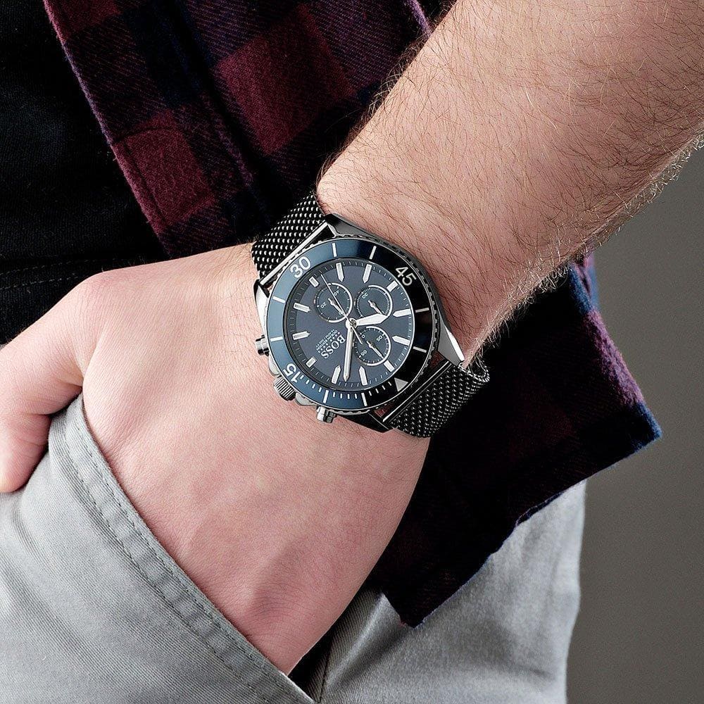  Shop Authentic Hugo Boss Ocean Edition Blue Dial Black Mesh Bracelet Watch for Men - 1513702 - Luxxuri