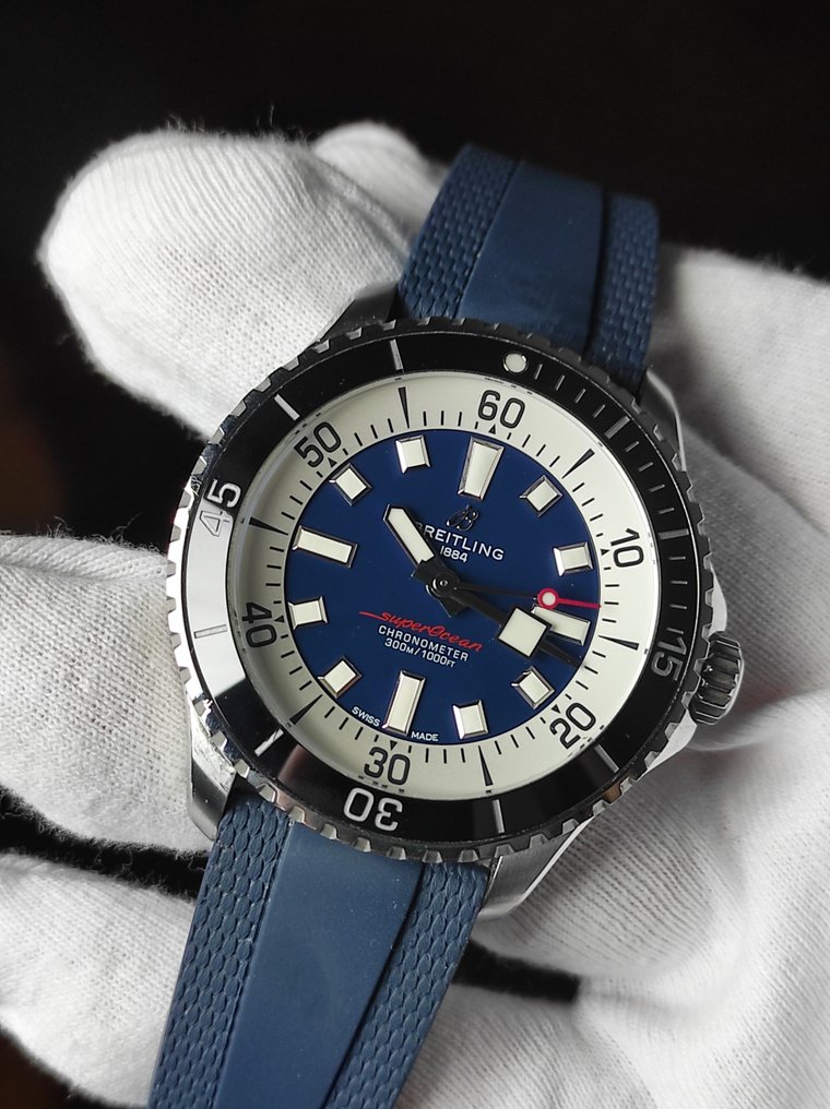  Shop Authentic Breitling Superocean Automatic 44 Blue Dial Blue Rubber Strap Watch for Men - A17376211C1S1 - Luxxuri