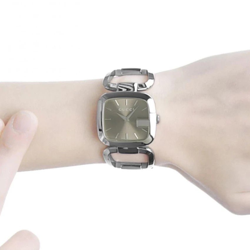  Shop Authentic Gucci G Gucci Brown Dial Silver Steel Strap Watch For Women - YA125507 - Luxxuri