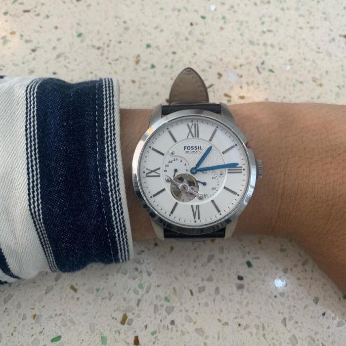  Shop Authentic Fossil Townsman Automatic Chronograph White Dial Blue Leather Strap Watch for Men - ME3167 - Luxxuri