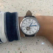  Shop Authentic Fossil Townsman Automatic Chronograph White Dial Blue Leather Strap Watch for Men - ME3167 - Luxxuri