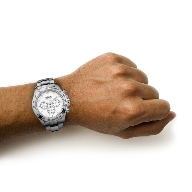  Shop Authentic Hugo Boss Ikon Chronograph White Dial Silver Steel Strap Watch for Men - 1512962 - Luxxuri