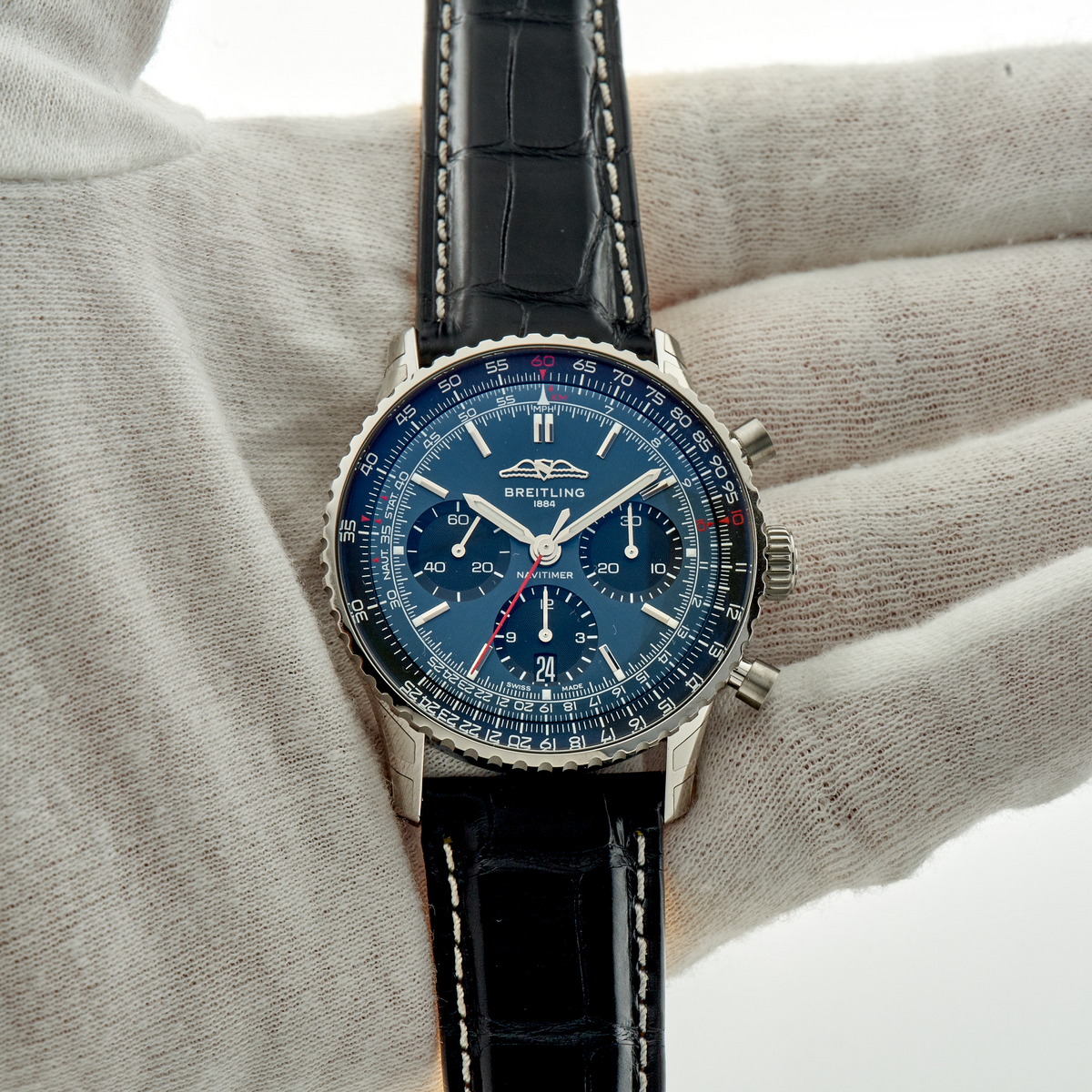  Shop Authentic Breitling Navitimer B01 Chronograph 41 Blue Dial Black Leather Strap Watch for Men - AB0139241C1P1 - Luxxuri