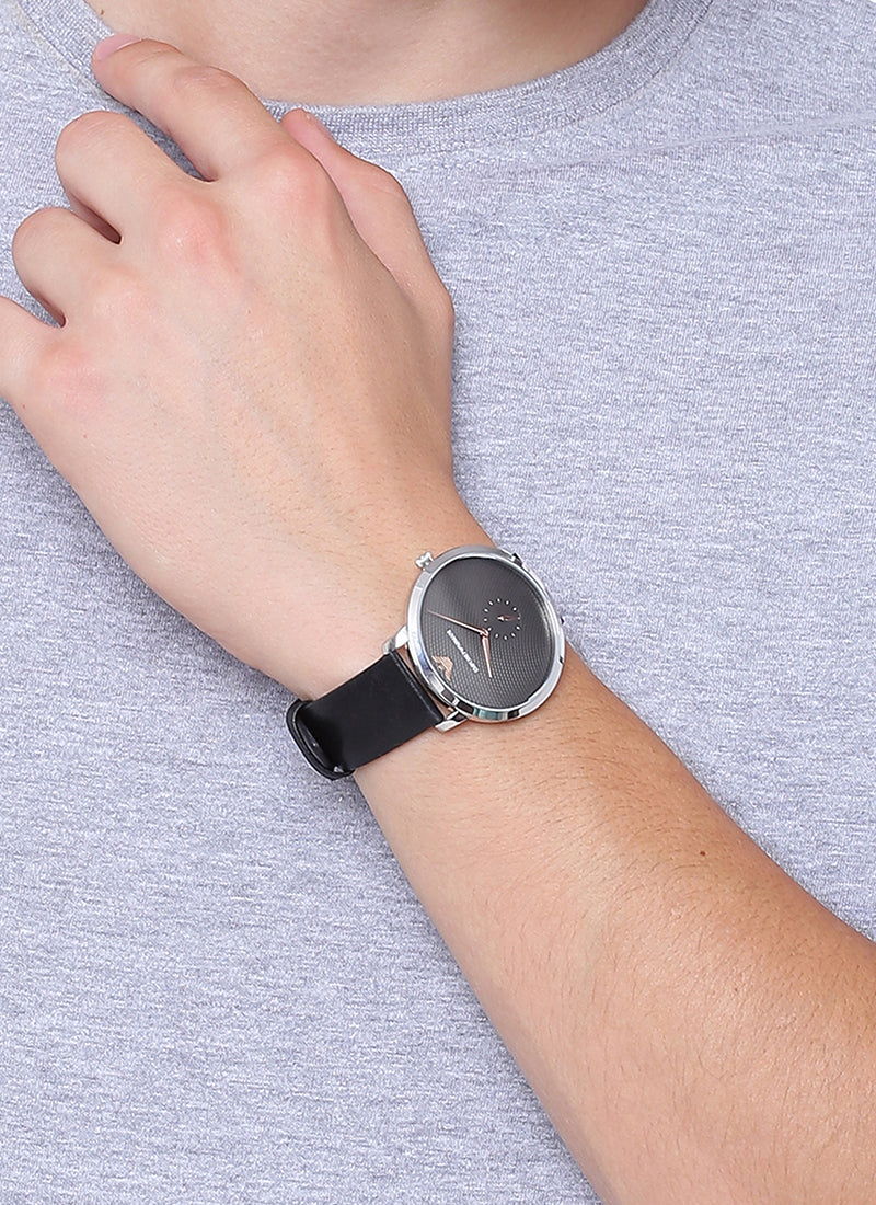  Shop Authentic Emporio Armani Modern Slim Quartz Grey Dial Black Leather Strap Watch For Men - AR11162 - Luxxuri