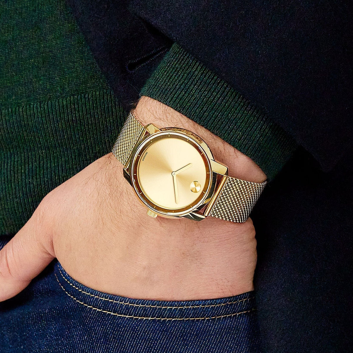  Shop Authentic Movado Bold Gold Dial Gold Mesh Bracelet Watch For Men - 3600373 - Luxxuri