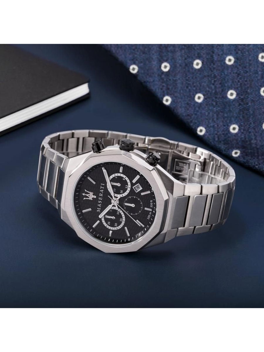  Shop Authentic Maserati Stile Chronograph Black Dial Silver Steel Strap Watch For Men - R8873642004 - Luxxuri