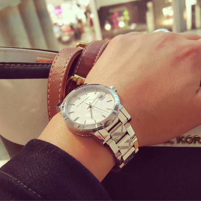  Shop Authentic Burberry The City White Dial Silver Steel Strap Watch for Women - BU9144 - Luxxuri
