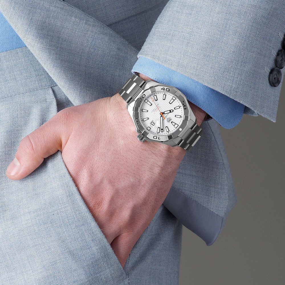  Shop Authentic Tag Heuer Aquaracer Calibre 5 Automatic White Dial Silver Steel Strap Watch for Men - WAY2013.BA0927 - Luxxuri