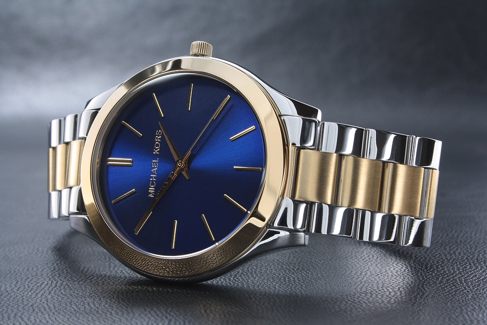  Shop Authentic Michael Kors Slim Runway Blue Dial Two Tone Steel Strap Watch for Women - MK3479 - Luxxuri
