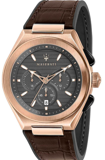  Shop Authentic Maserati Triconic Chronograph Grey Dial Brown Leather Strap Watch For Men - R8871639003 - Luxxuri