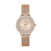  Shop Authentic Guess Soiree Diamonds Rose Gold Dial Rose Gold Mesh Bracelet Watch for Women - GW0402L3 - Luxxuri