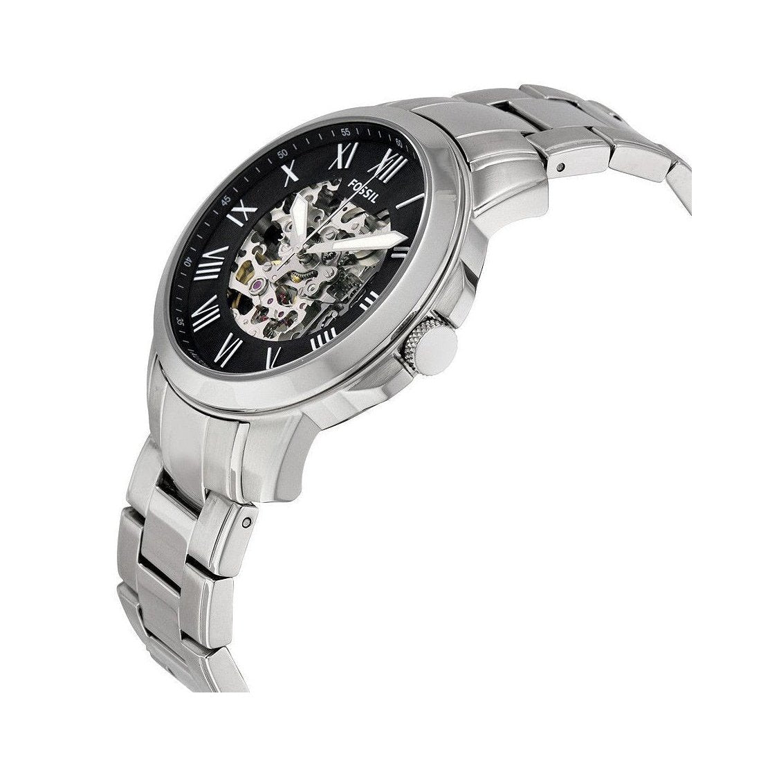  Shop Authentic Fossil Grant Automatic Skeleton Black Dial Silver Steel Strap Watch for Men - ME3103 - Luxxuri