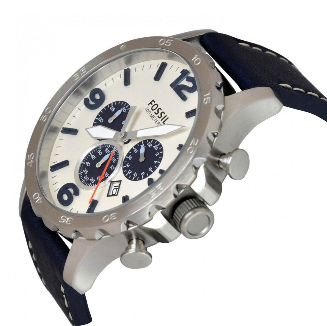  Shop Authentic Fossil Nate Chronograph White Dial Blue Leather Strap Watch for Men - JR1480 - Luxxuri