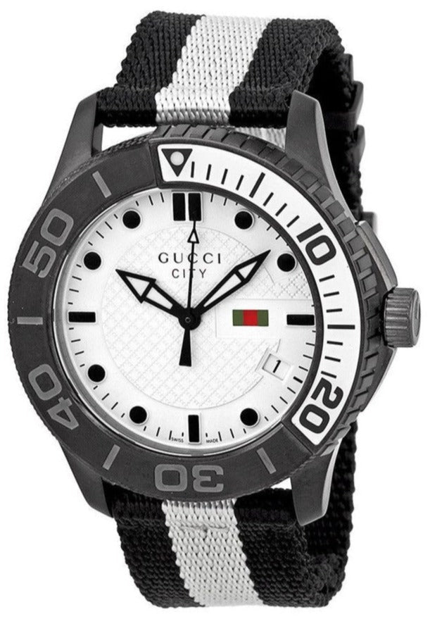  Shop Authentic Gucci G Timeless XL White Dial Two Tone NATO Strap Watch For Men - YA126243 - Luxxuri