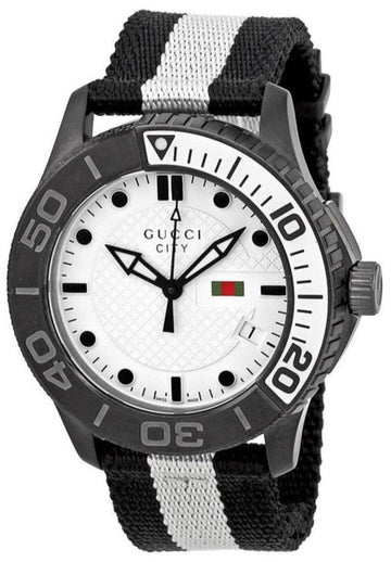  Shop Authentic Gucci G Timeless XL White Dial Two Tone NATO Strap Watch For Men - YA126243 - Luxxuri