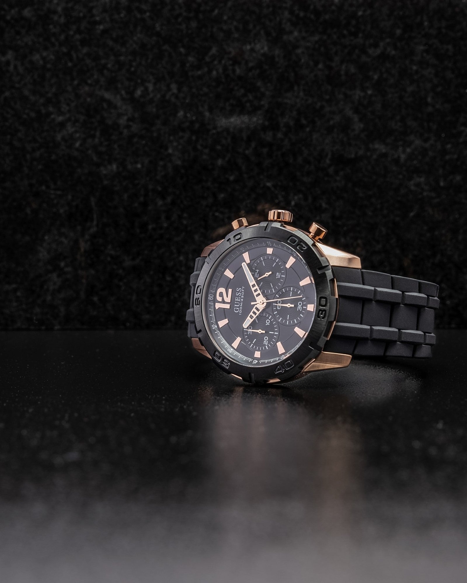  Shop Authentic Guess Caliber Chronograph Black Dial Black Rubber Strap Watch for Men  - W0864G2 - Luxxuri