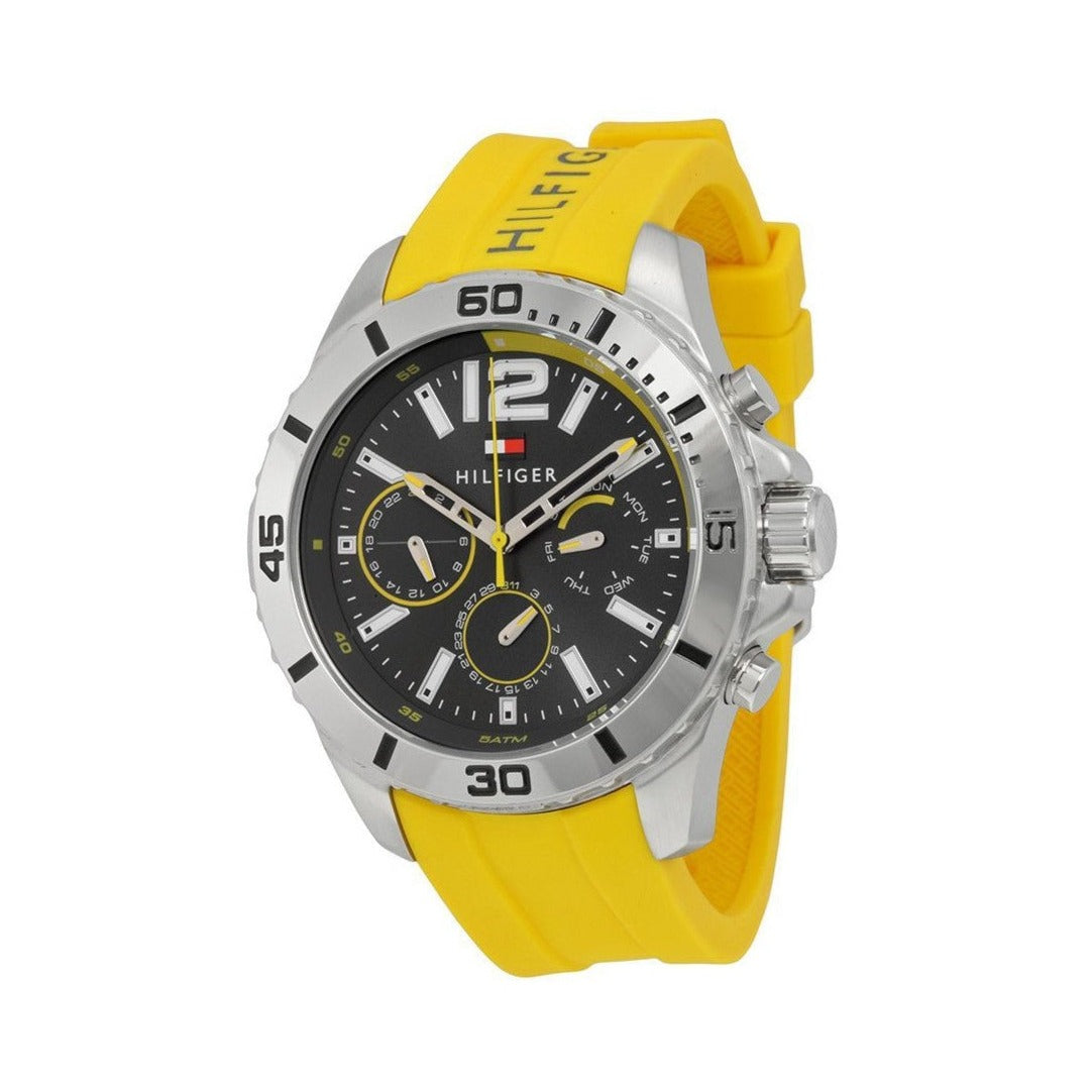 Shop Authentic Tommy Hilfiger Sports Multifunction Black Dial Yellow Rubber Strap Watch for Men - 1791144 - Luxxuri