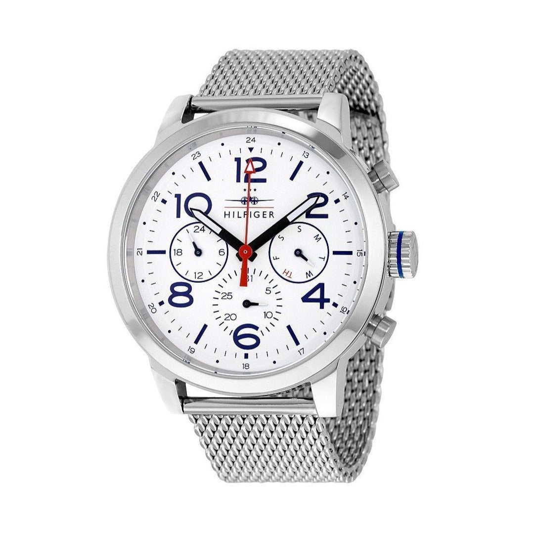  Shop Authentic Tommy Hilfiger Jake Quartz White Dial Silver Mesh Bracelet Watch for Men - 1791233 - Luxxuri