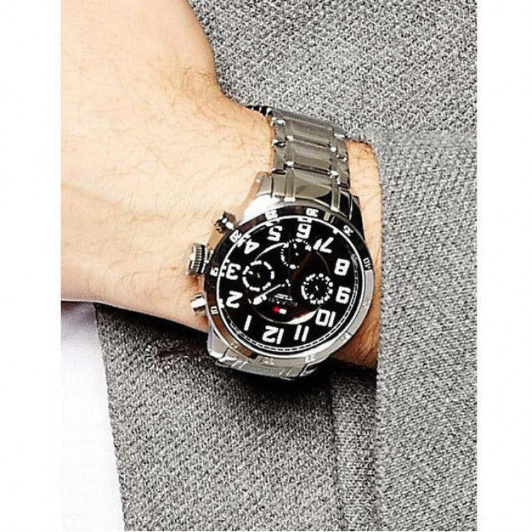  Shop Authentic Tommy Hilfiger Trent Chronograph Black Dial Silver Steel Strap Watch for Men - 1791054 - Luxxuri