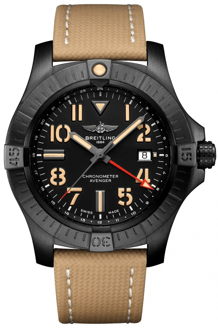  Shop Authentic Breitling Avenger Automatic GMT 45 Black Dial Brown Nylon Strap Watch for Men - V32395101B1X1 - Luxxuri