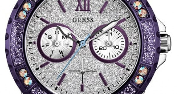  Shop Authentic Guess Limelight Quartz Silver Dial Purple Leather Strap Watch For Women - W0775L6 - Luxxuri